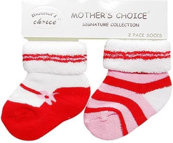 Picture of 2PK Newborn Towelling Socks Red