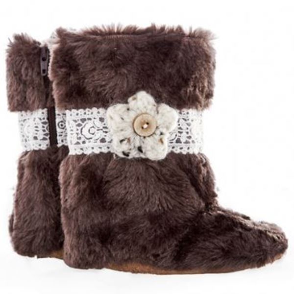 Picture of Boots - Brown Fur Lace & Flower