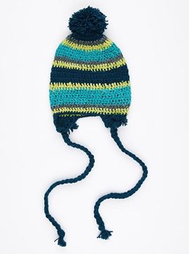 Picture of Beanie with Ties - Lime & Teal Stripe
