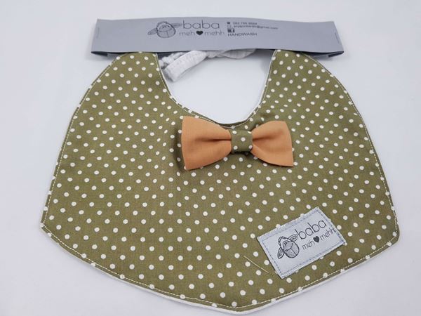 Picture of Vintage Bib - Khaki green with mustard bow