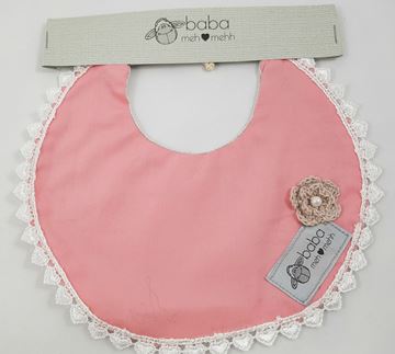 Picture of Vintage Bib -  Pink with flower and lace edging