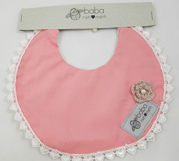 Picture of Vintage Bib -  Pink with flower and lace edging