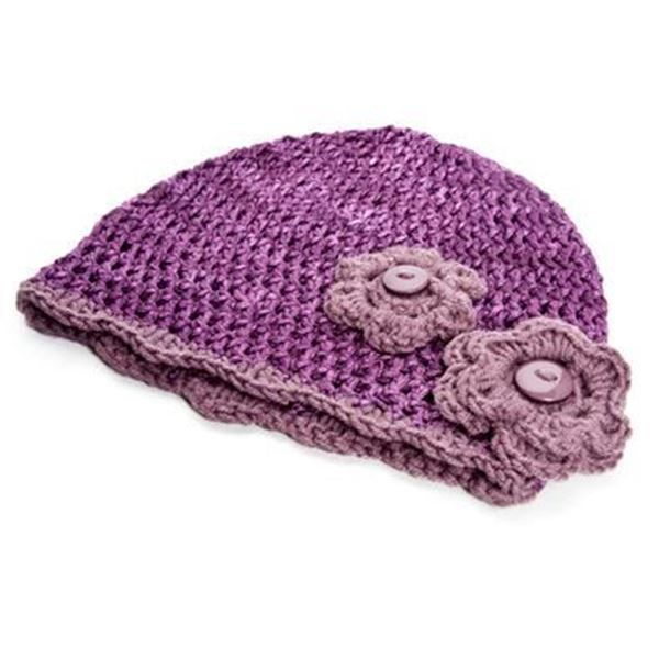 Picture of Beanie - Dark purple with flowers