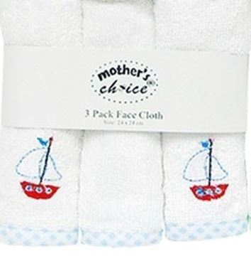 Picture of 3 Pack Embroided Facecloth Set - White With Blue