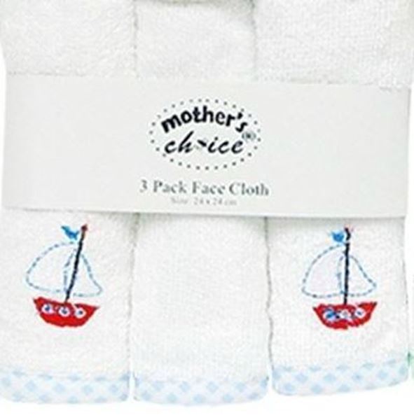 Picture of 3 Pack Embroided Facecloth Set - White With Blue