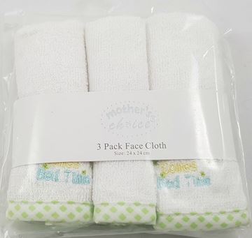 Picture of 3 Pack Embroided Facecloth Set - White With Mint Green