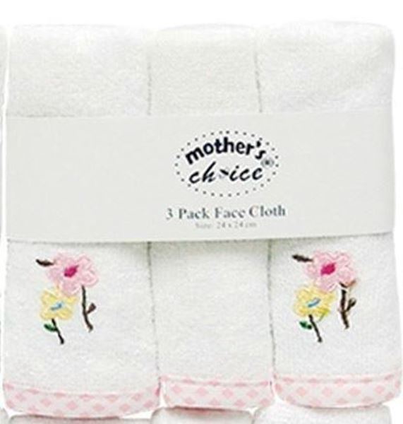 Picture of 3 Pack Embroided Facecloth Set - White With Pink