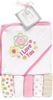 Picture of Hooded Towel With 5 Pc Facecloths Set - Pink Flower