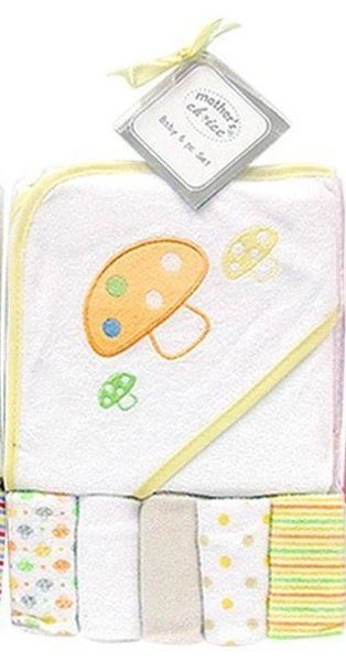 Picture of Hooded Towel With 5 Pc Facecloths Set - Yellow