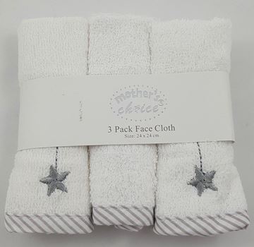 Picture of 3 Pack Embroided Facecloth Set 3 Stars - White